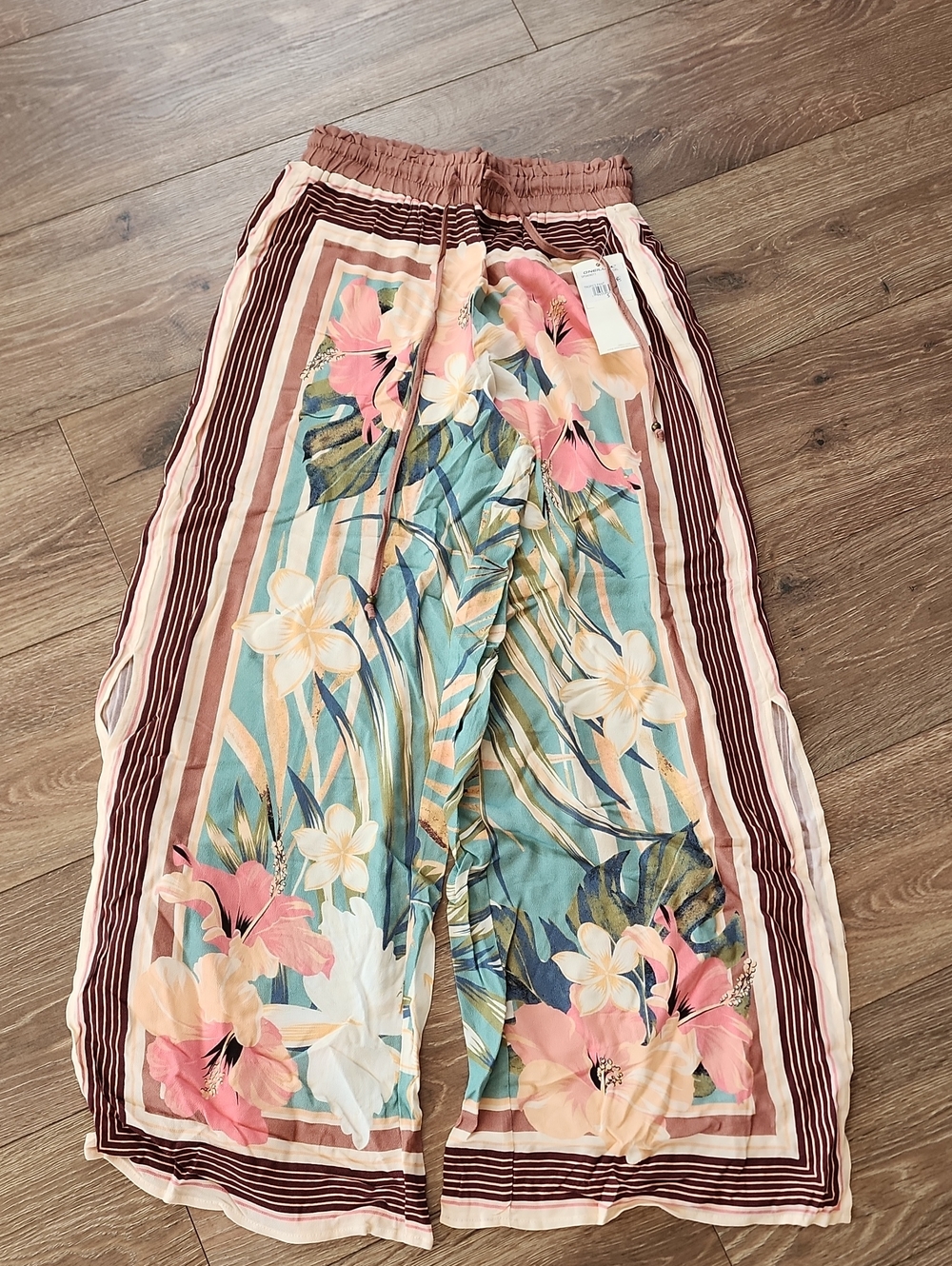 O'Neill Floral Wide-Leg Pants in Teal, Pink & Cream NWT